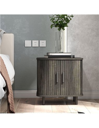 HOMCOM Bedside Table, Nordic Side Table with Roller Shutter Style Sliding Doors and Metal Legs for Bedroom, Living Room, Grey