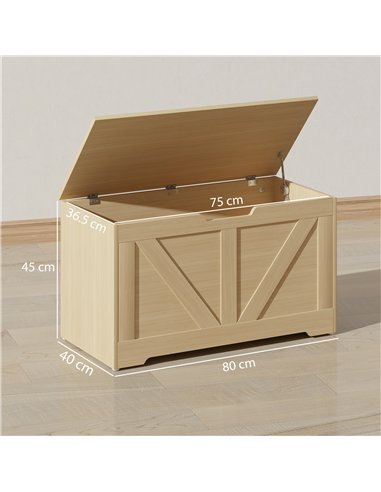HOMCOM 100L Home Storage Box, with Safety Hinges - Natural Wood Finish