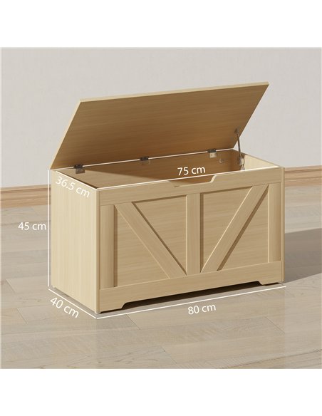 HOMCOM 100L Home Storage Box, with Safety Hinges - Natural Wood Finish