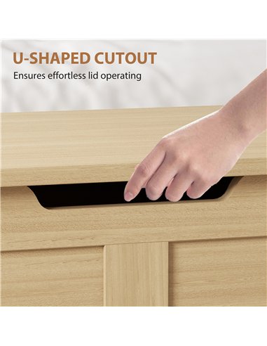 HOMCOM 100L Home Storage Box, with Safety Hinges - Natural Wood Finish