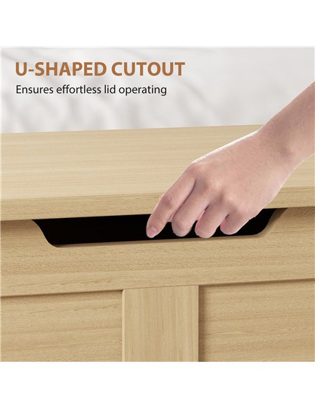 HOMCOM 100L Home Storage Box, with Safety Hinges - Natural Wood Finish