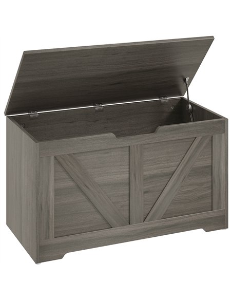 HOMCOM 100L Home Storage Box, with Safety Hinges - Charcoal Grey