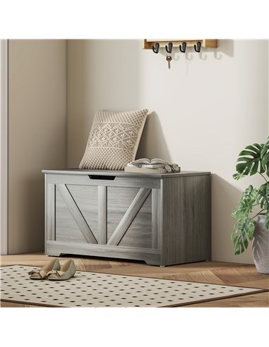 HOMCOM 100L Home Storage Box, with Safety Hinges - Charcoal Grey