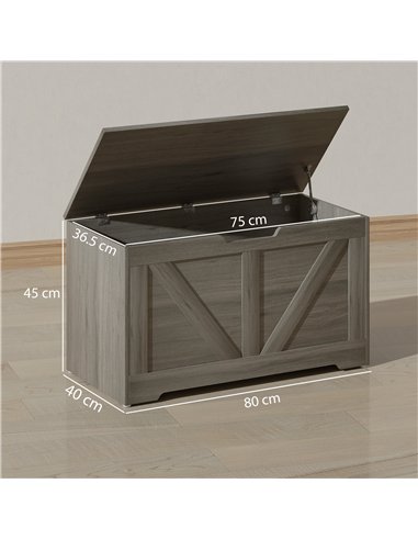 HOMCOM 100L Home Storage Box, with Safety Hinges - Charcoal Grey