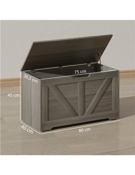 HOMCOM 100L Home Storage Box, with Safety Hinges - Charcoal Grey