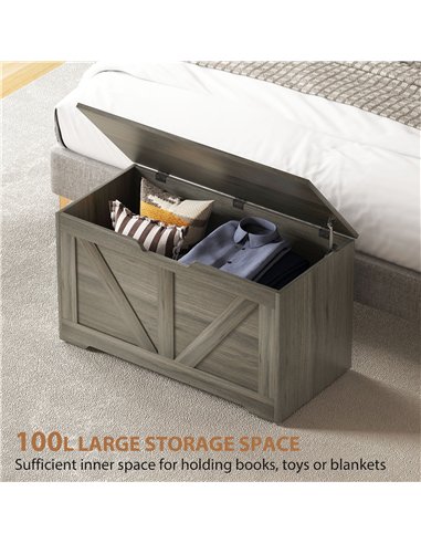 HOMCOM 100L Home Storage Box, with Safety Hinges - Charcoal Grey