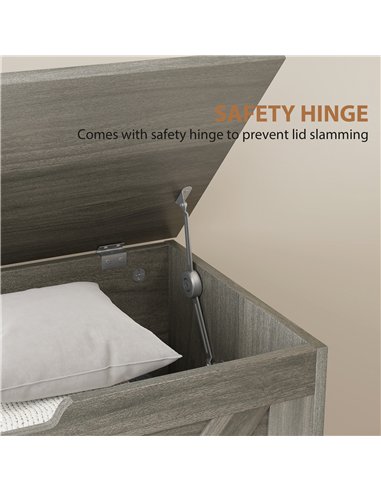 HOMCOM 100L Home Storage Box, with Safety Hinges - Charcoal Grey