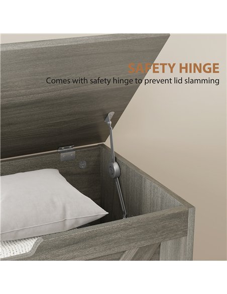 HOMCOM 100L Home Storage Box, with Safety Hinges - Charcoal Grey
