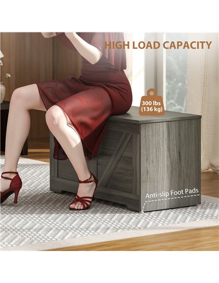 HOMCOM 100L Home Storage Box, with Safety Hinges - Charcoal Grey