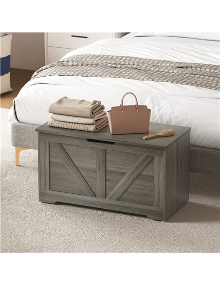 HOMCOM 100L Home Storage Box, with Safety Hinges - Charcoal Grey