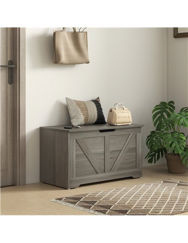 HOMCOM 100L Home Storage Box, with Safety Hinges - Charcoal Grey