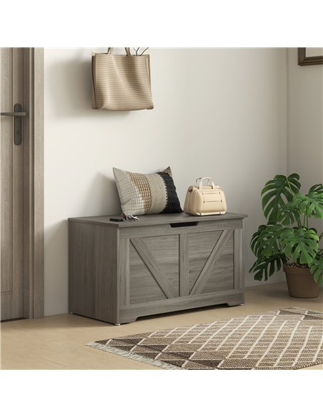 HOMCOM 100L Home Storage Box, with Safety Hinges - Charcoal Grey