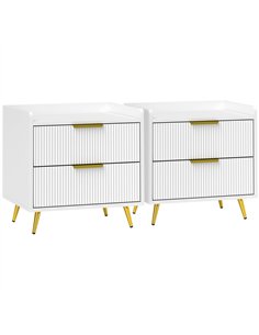 HOMCOM Elegant Two-Drawer Bedside Table Set of 2 - White