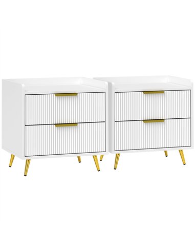 HOMCOM Elegant Two-Drawer Bedside Table Set of 2 - White