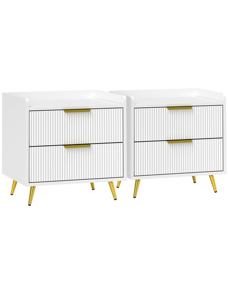 HOMCOM Elegant Two-Drawer Bedside Table Set of 2 - White