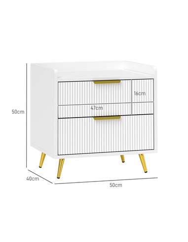 HOMCOM Elegant Two-Drawer Bedside Table Set of 2 - White