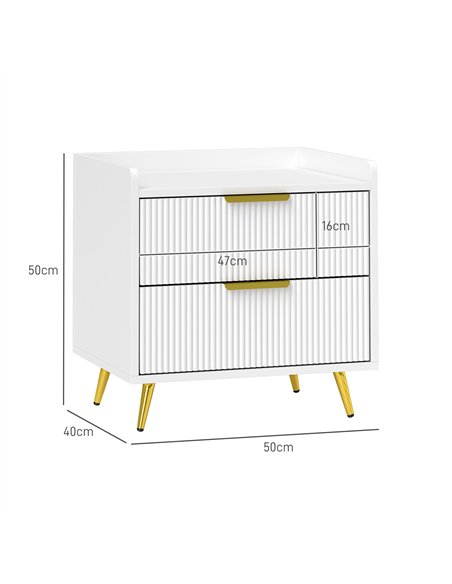 HOMCOM Elegant Two-Drawer Bedside Table Set of 2 - White