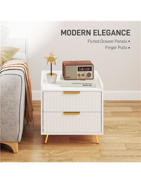 HOMCOM Elegant Two-Drawer Bedside Table Set of 2 - White