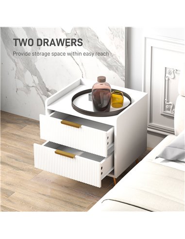 HOMCOM Elegant Two-Drawer Bedside Table Set of 2 - White