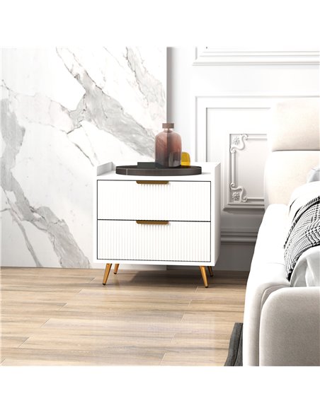 HOMCOM Elegant Two-Drawer Bedside Table Set of 2 - White