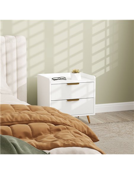 HOMCOM Elegant Two-Drawer Bedside Table Set of 2 - White
