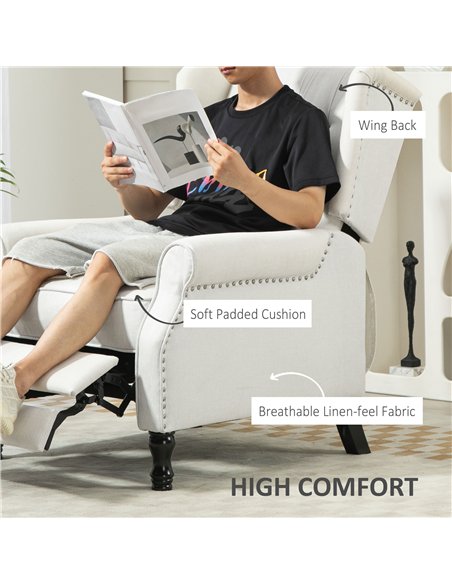 HOMCOM Recliner Armchair, Vintage Reclining Chair with Nail Head Trim, Wingback Chair with Button Tufted Back and Footrest, for 