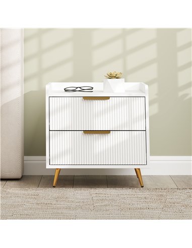 HOMCOM Elegant Two-Drawer Bedside Table Set of 2 - White