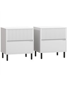 HOMCOM Simple Line Indented Two-Drawer Bedside Table Set of 2 - White