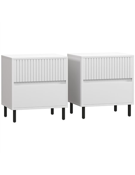 HOMCOM Simple Line Indented Two-Drawer Bedside Table Set of 2 - White