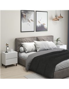 HOMCOM Simple Line Indented Two-Drawer Bedside Table Set of 2 - White 2