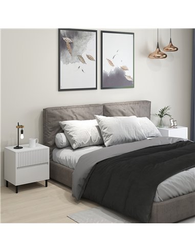 HOMCOM Simple Line Indented Two-Drawer Bedside Table Set of 2 - White