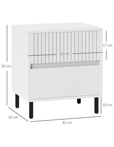 HOMCOM Simple Line Indented Two-Drawer Bedside Table Set of 2 - White