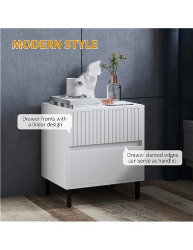 HOMCOM Simple Line Indented Two-Drawer Bedside Table Set of 2 - White