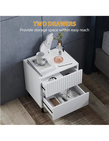HOMCOM Simple Line Indented Two-Drawer Bedside Table Set of 2 - White