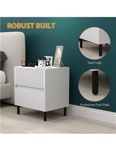 HOMCOM Simple Line Indented Two-Drawer Bedside Table Set of 2 - White