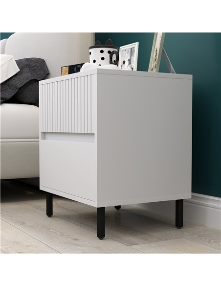 HOMCOM Simple Line Indented Two-Drawer Bedside Table Set of 2 - White