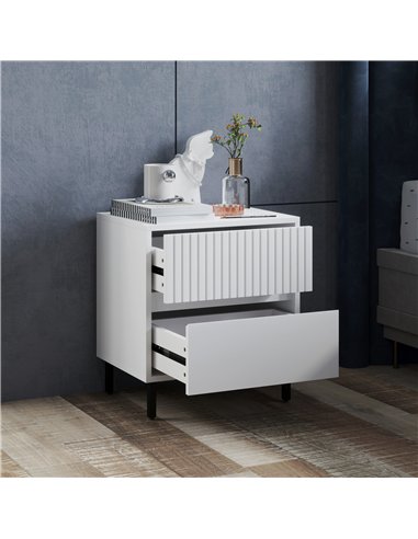 HOMCOM Simple Line Indented Two-Drawer Bedside Table Set of 2 - White