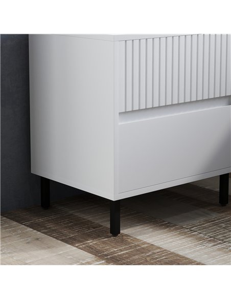 HOMCOM Simple Line Indented Two-Drawer Bedside Table Set of 2 - White