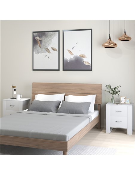 HOMCOM Bedside Table Set of 2 with 2 Drawers, Nightstands with Handles and Elevated Base, Side Tables for Bedroom, Living Room, 