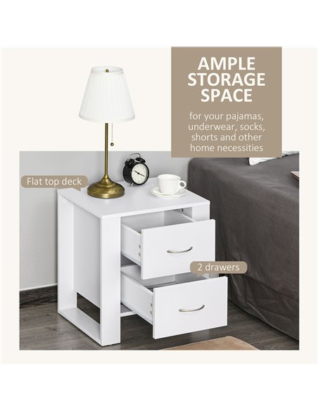 HOMCOM Bedside Table Set of 2 with 2 Drawers, Nightstands with Handles and Elevated Base, Side Tables for Bedroom, Living Room, 