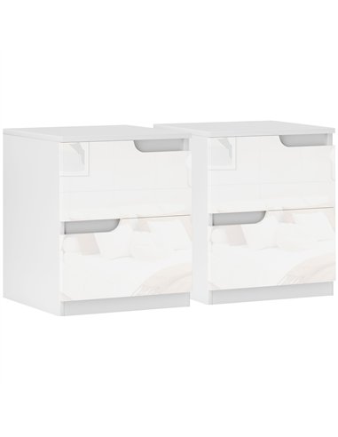 HOMCOM High Gloss Bedside Table Set of 2 - White