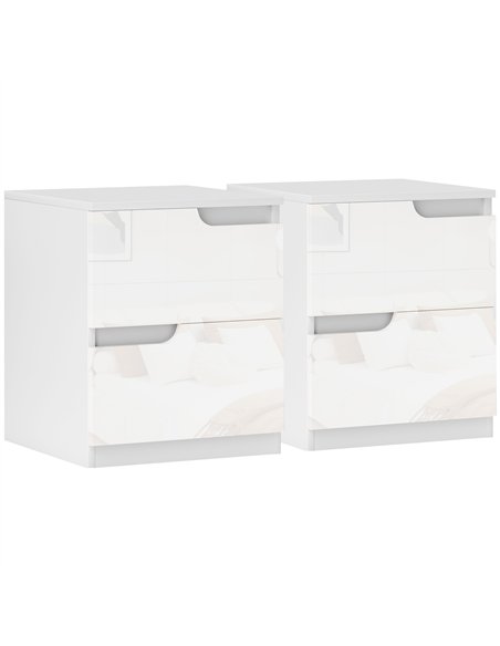HOMCOM High Gloss Bedside Table Set of 2 - White