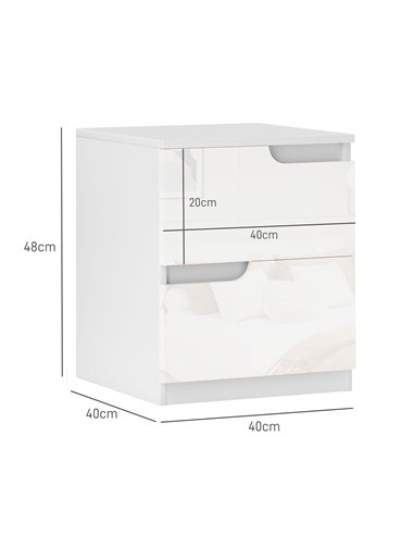 HOMCOM High Gloss Bedside Table Set of 2 - White