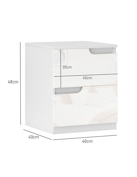HOMCOM High Gloss Bedside Table Set of 2 - White
