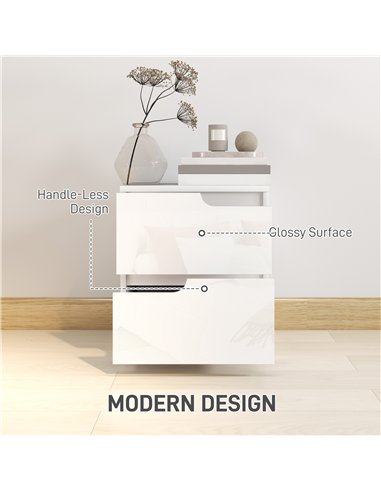 HOMCOM High Gloss Bedside Table Set of 2 - White