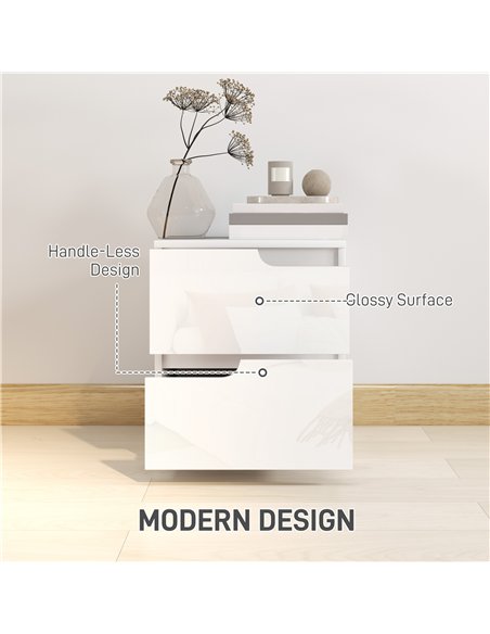 HOMCOM High Gloss Bedside Table Set of 2 - White