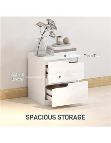 HOMCOM High Gloss Bedside Table Set of 2 - White