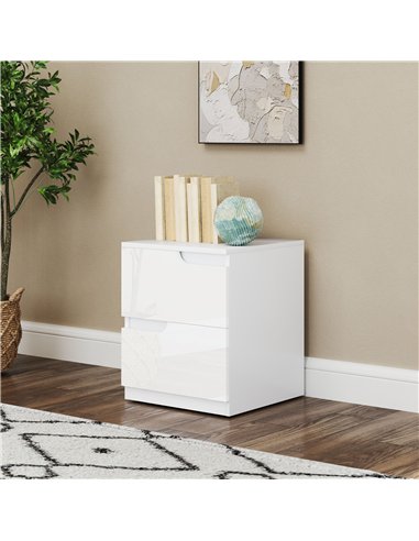 HOMCOM High Gloss Bedside Table Set of 2 - White