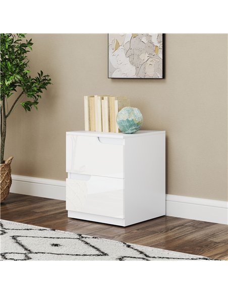 HOMCOM High Gloss Bedside Table Set of 2 - White