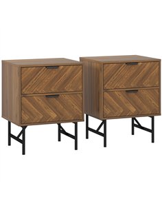 HOMCOM Bedside Table Set of 2 with 2 Drawers, Modern Side Tables with Herringbone Pattern and Metal Legs for Bedroom, Living Roo